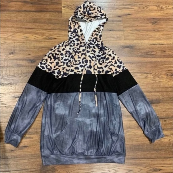 Leopard Marbled Hoodie Sweatshirt Size Medium - Picture 2 of 3